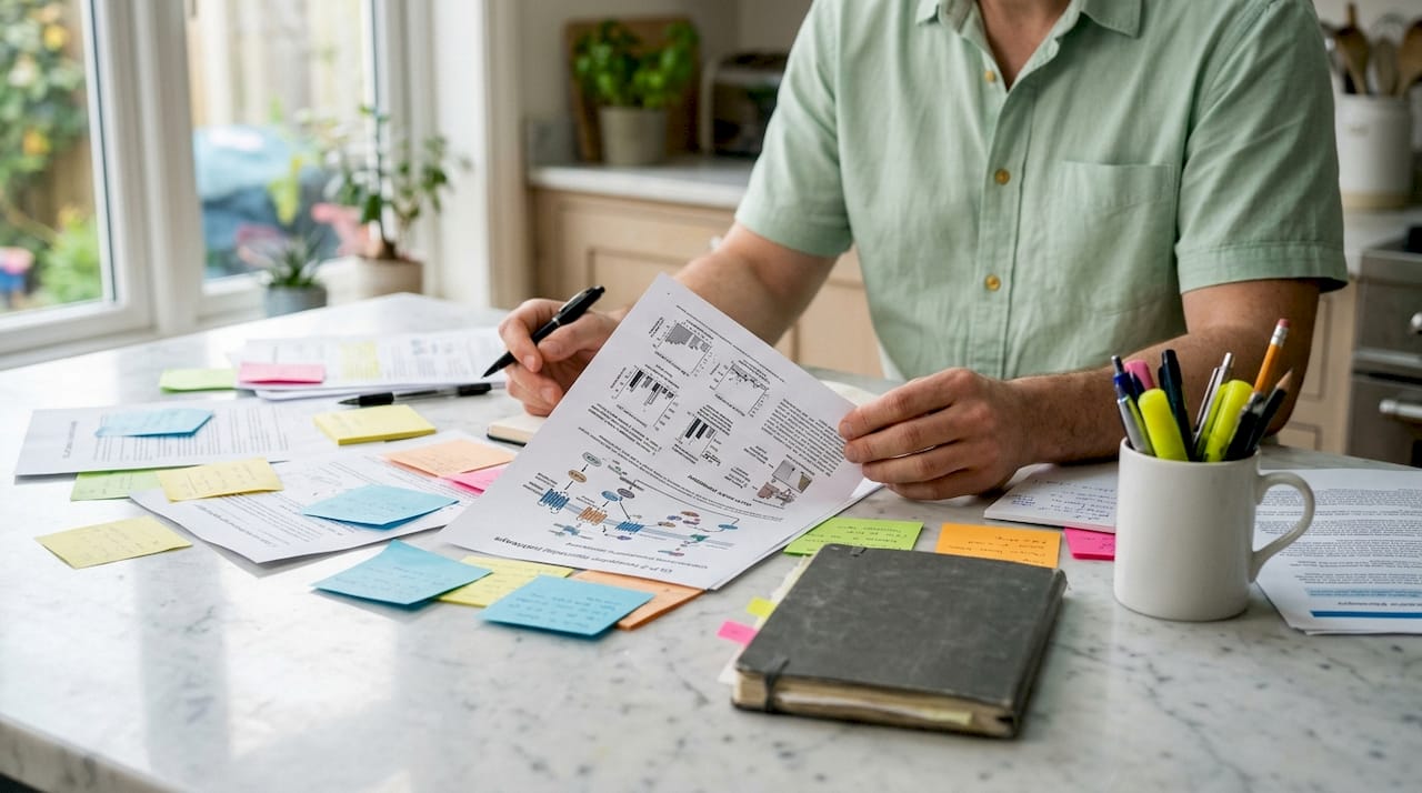 Researcher reviewing GLP-2 receptor signaling diagram