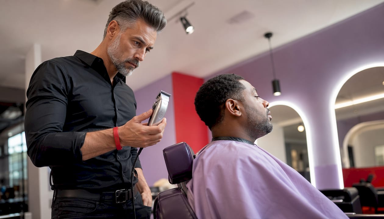 Barber holding worn Andis Master clipper preparing client