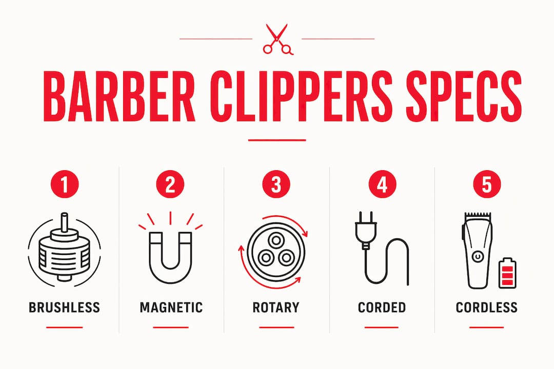 Infographic showing ranked barber clipper motor and power types