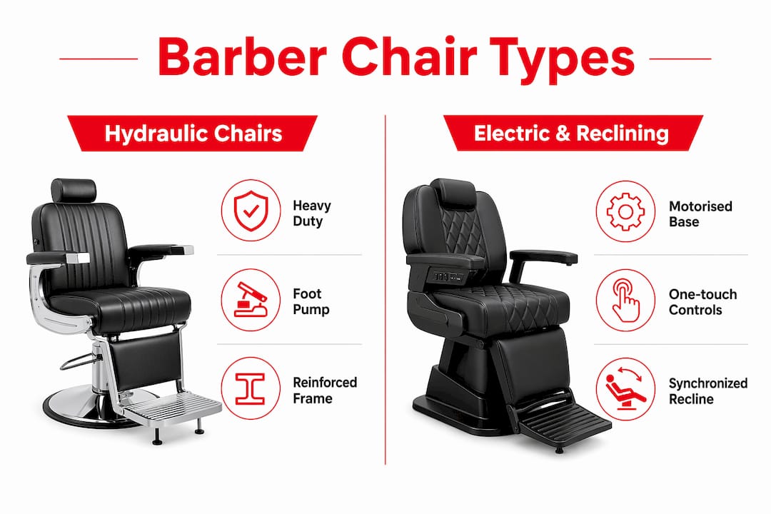 Infographic comparing hydraulic and electric barber chairs