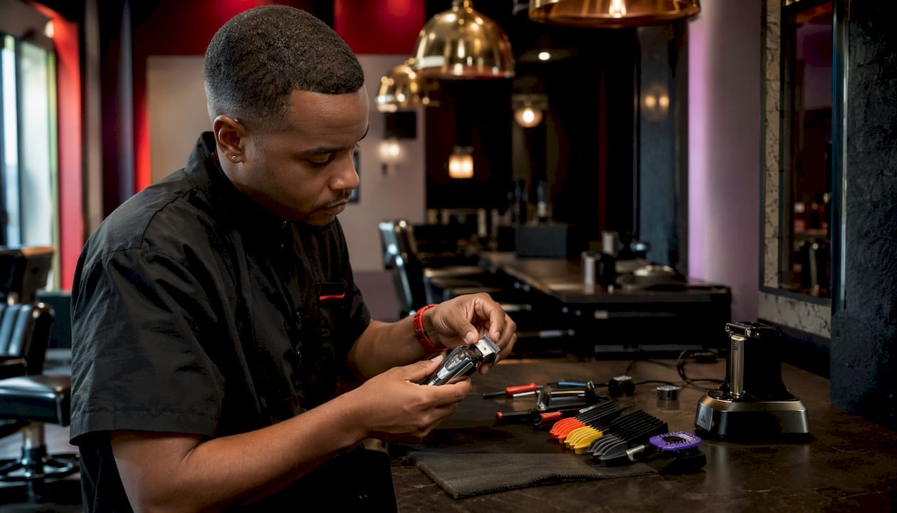Hands assembling cordless brushless motor clipper