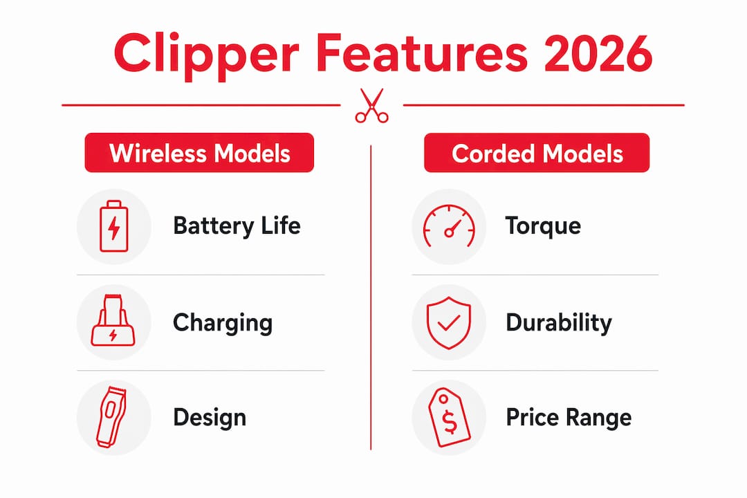 Infographic showing barber clipper features comparison
