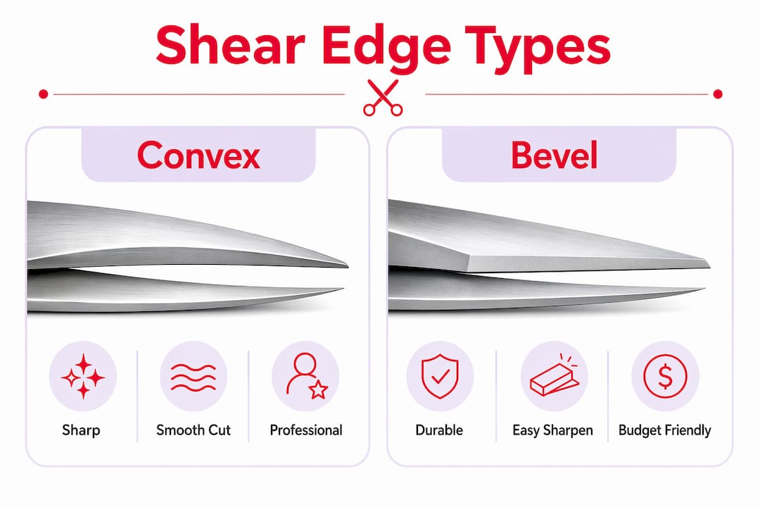 Infographic comparing convex and bevel shear edges