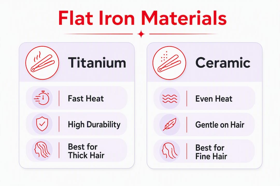 Infographic comparing titanium and ceramic flat irons