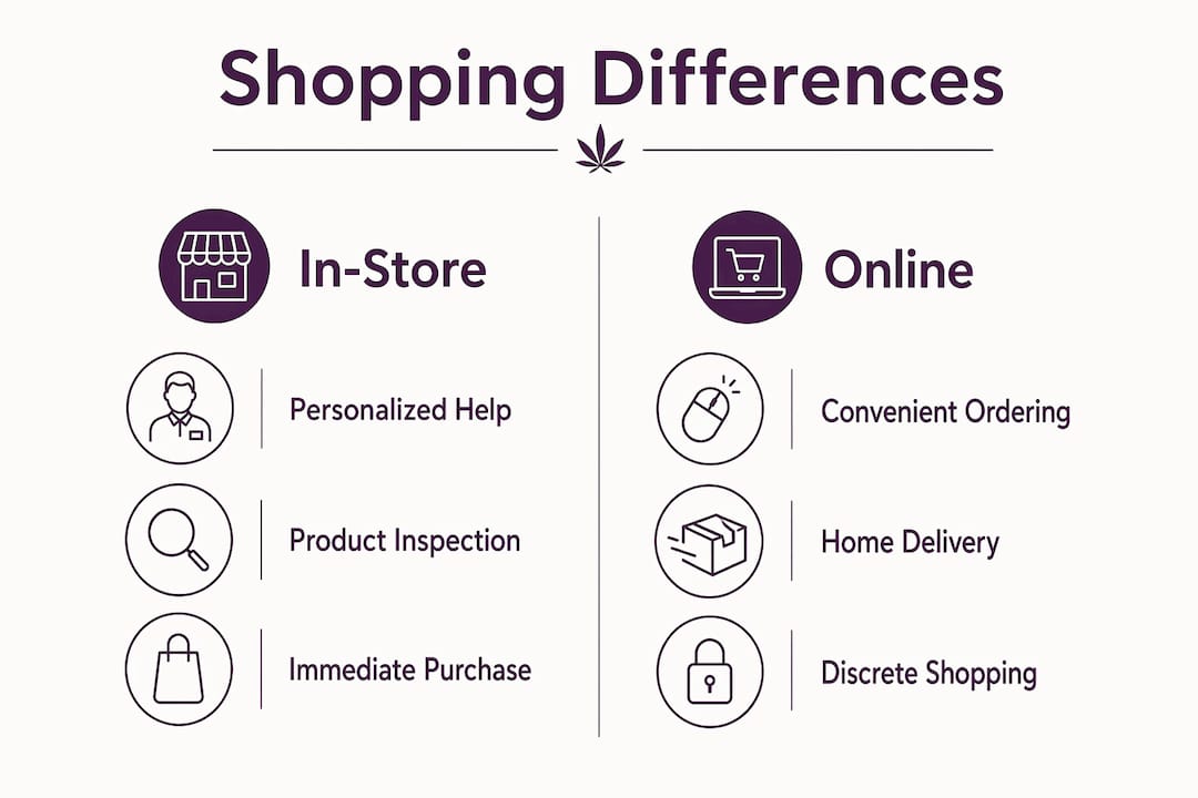 Infographic comparing in-store and online cannabis shopping