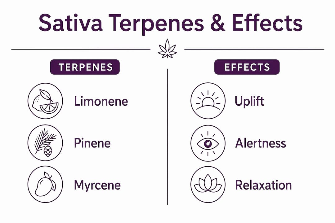 Infographic comparing sativa terpenes and effects