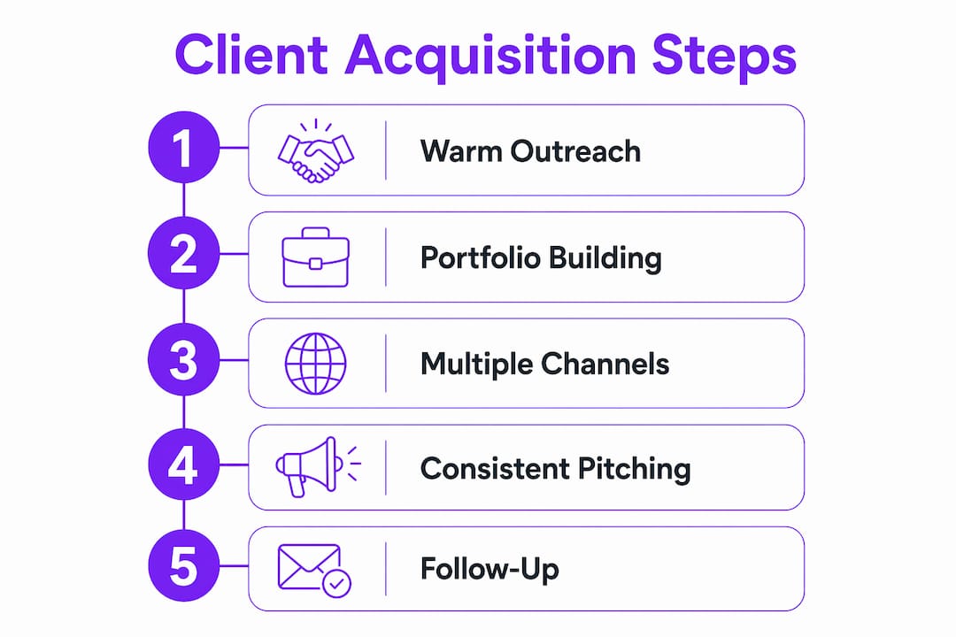Infographic showing freelancer client acquisition steps