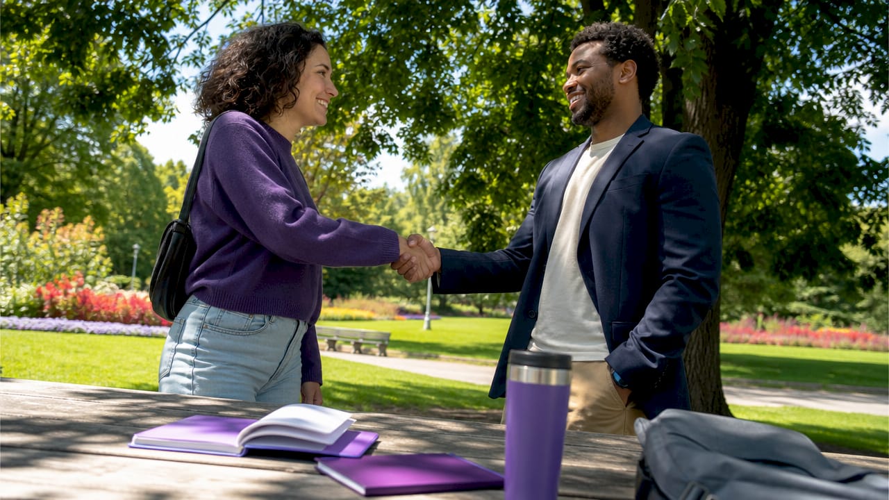 Freelancers shaking hands in coworking space