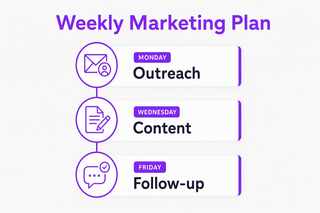 Infographic illustrating weekly freelance marketing activities