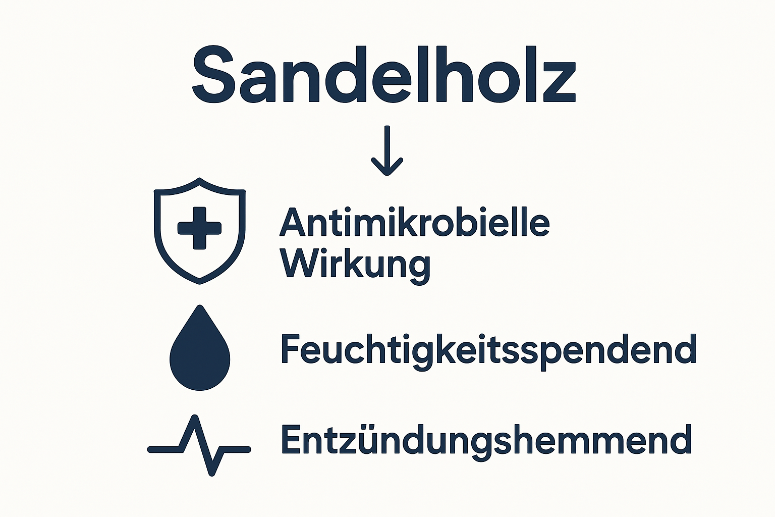 Infographic showing Sandelholz benefits: antimicrobial, moisturizing, anti-inflammatory