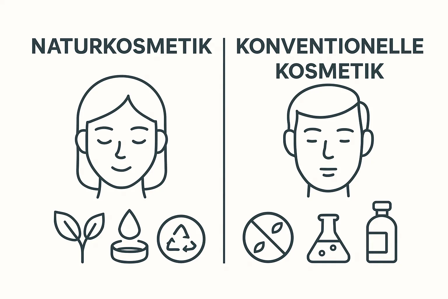 Naturkosmetik vs Konventionelle Kosmetik visual comparison with icons