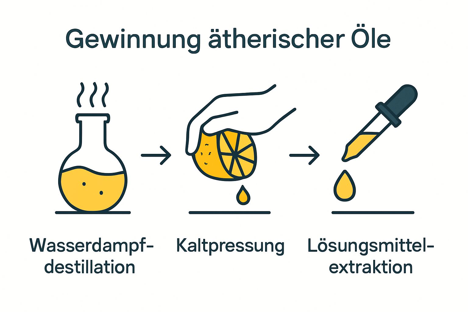 Infographic showing three extraction methods for essential oils as icons