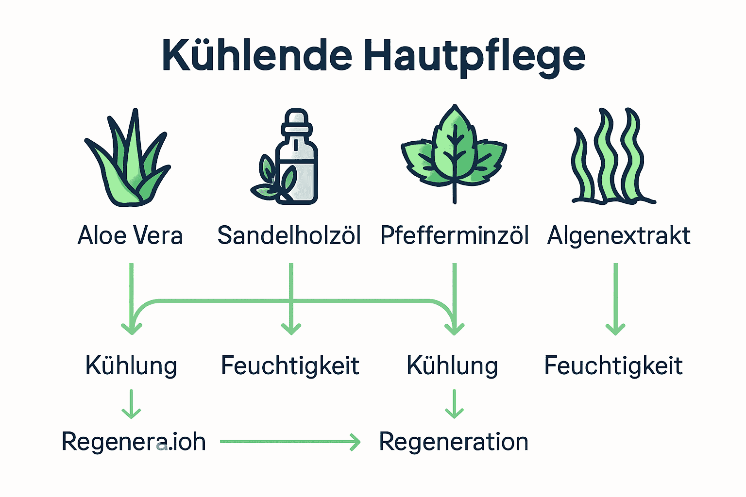 Infografik: Vier wichtigste natürliche Wirkstoffe der kühlenden Hautpflege im Vergleich