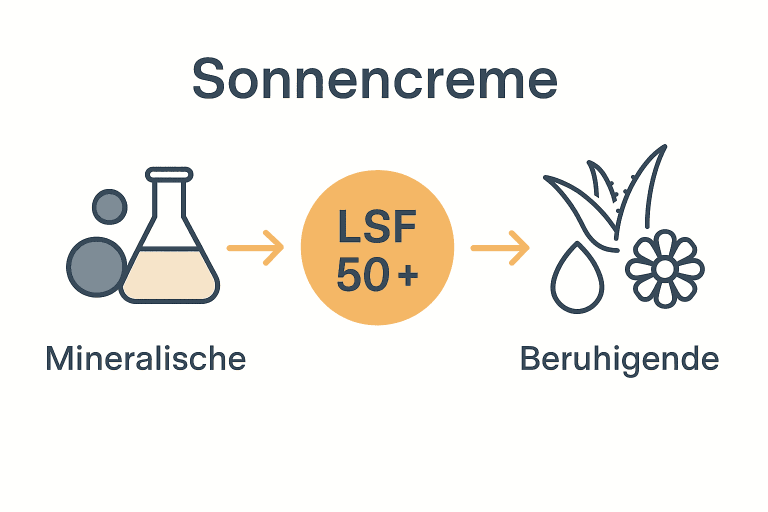 Infografik Auswahl Sonnencreme für empfindliche Haut: Mineralien, LSF, beruhigende Stoffe