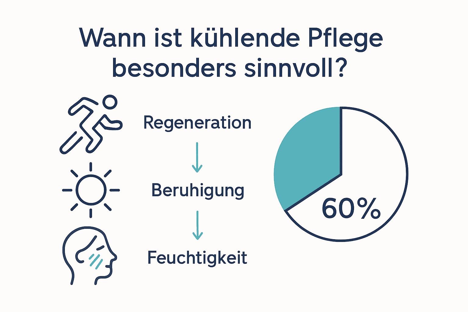 Vergleich der Anwendungsgebiete kühlender Hautpflege mit Icons und Diagramm
