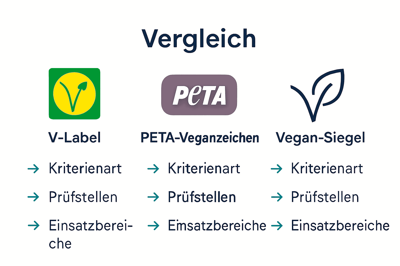 Vergleich wichtiger veganer Produktlabels mit Icons
