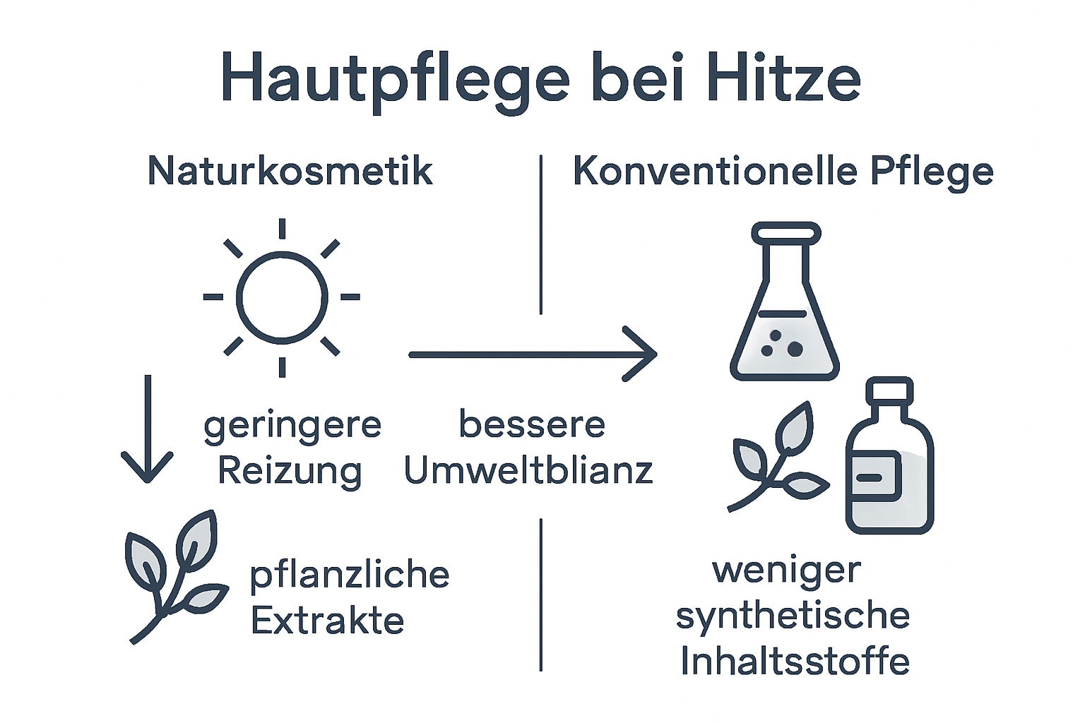 Vergleichsgrafik: Natürliche vs. herkömmliche Hautpflege für den Sommer – die wichtigsten Unterschiede auf einen Blick