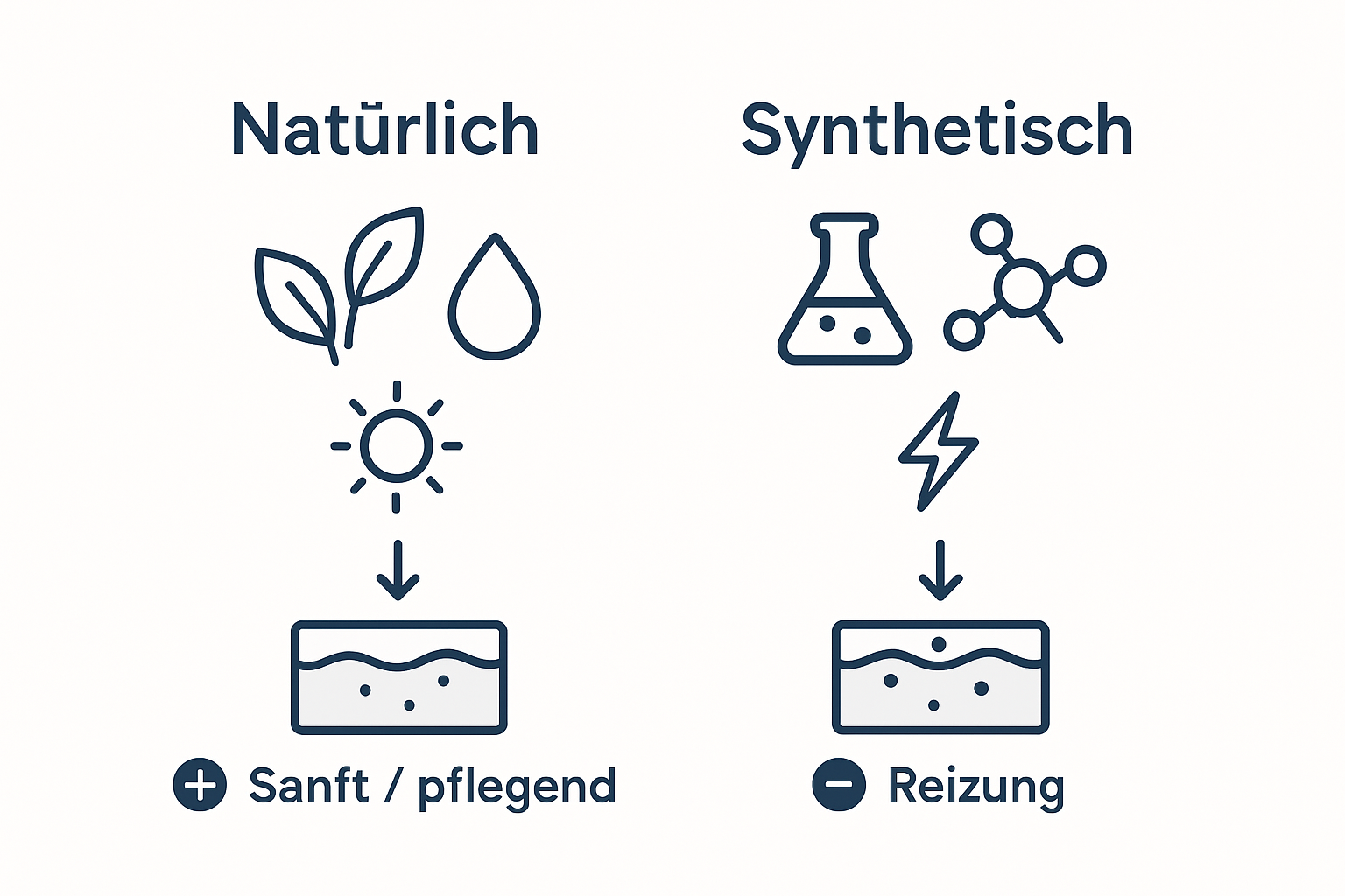 Diese Infografik zeigt die Unterschiede zwischen natürlicher und synthetischer Hautpflege auf einen Blick.