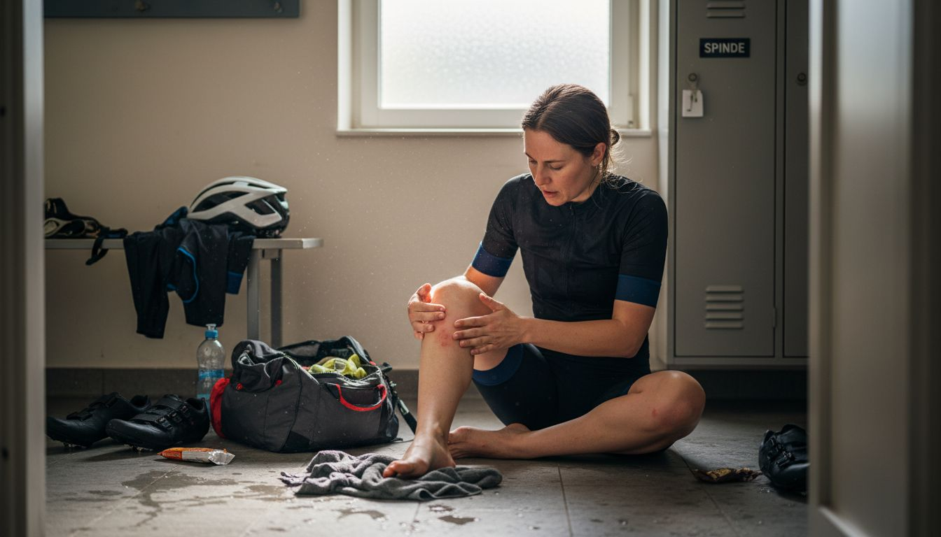 Nach dem Training geht eine Sportlerin den Ursachen für Hautirritationen auf den Grund.