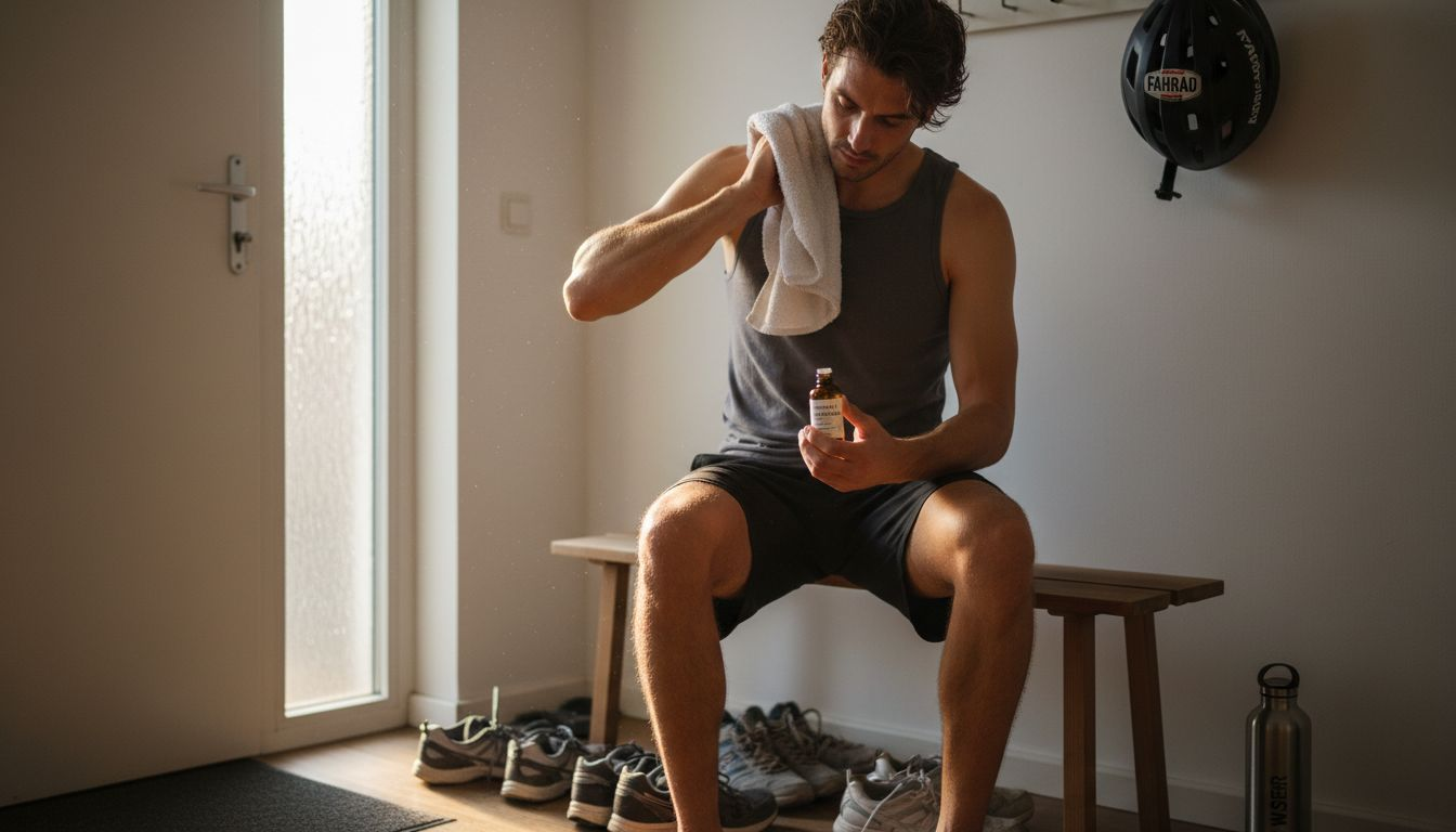Nach dem Training gönnt sich der Sportler ein erfrischendes Duftöl, das angenehm kühlt und für neue Energie sorgt.