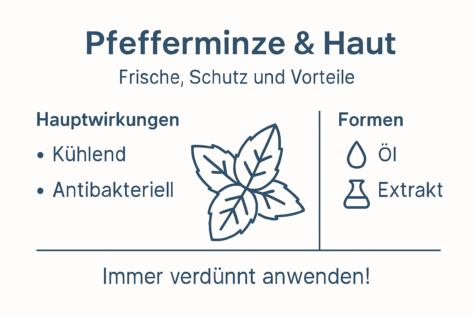 Infografik: Pfefferminze in der Hautpflege – Anwendungsmöglichkeiten und Wirkungsweisen im Überblick