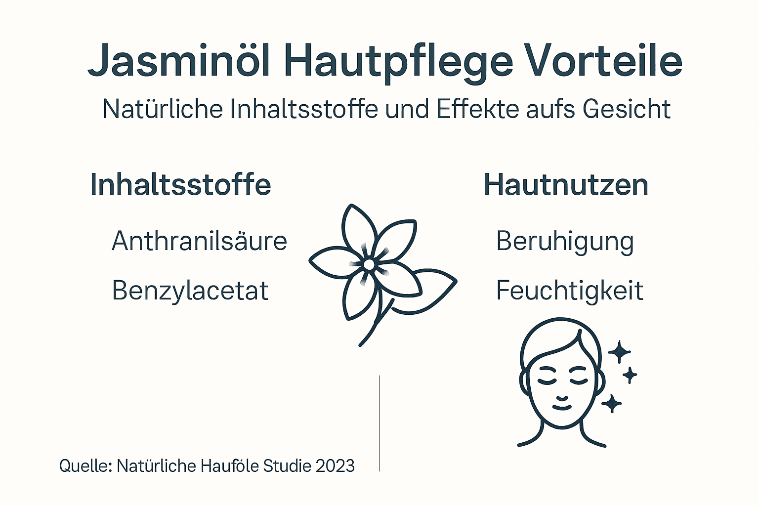 Infografik: Jasminöl in der Hautpflege – Inhaltsstoffe und Vorteile auf einen Blick