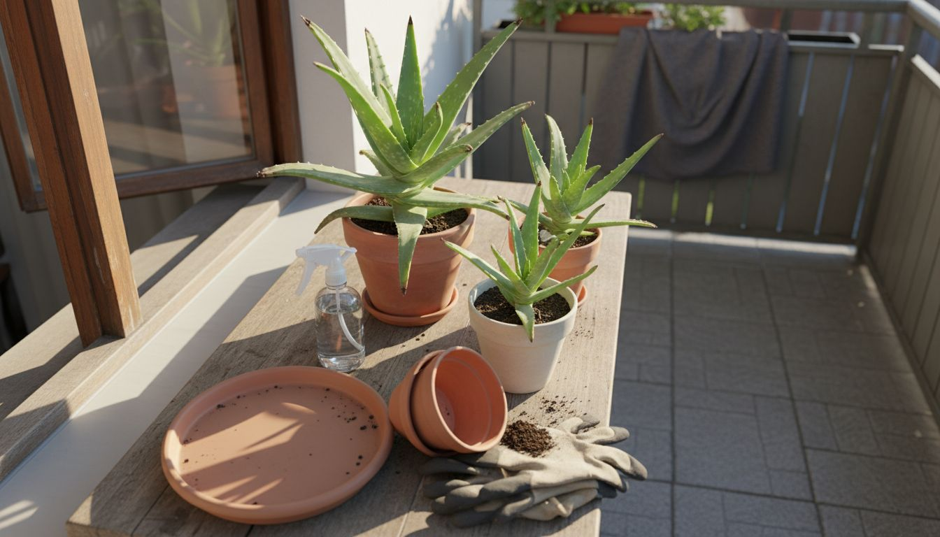 Verschiedene Aloe-Vera-Arten auf der Fensterbank