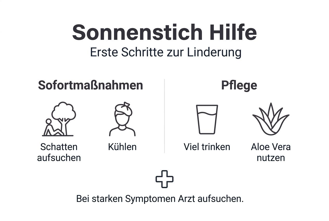 Grafik: Was tun bei Sonnenstich? Soforthilfe und wichtige Pflegetipps auf einen Blick