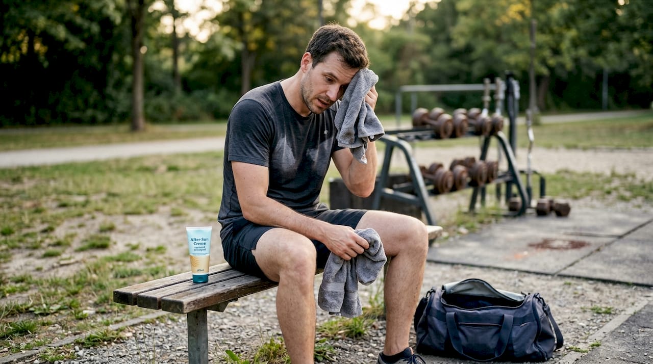 Nach dem Training gönnt der Sportler seiner Haut eine extra Portion Pflege.