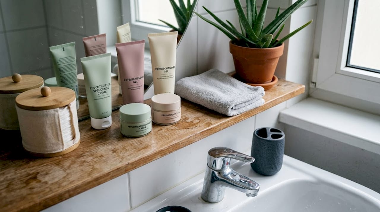 Nachhaltige Kühlprodukte, die im Badezimmer griffbereit stehen