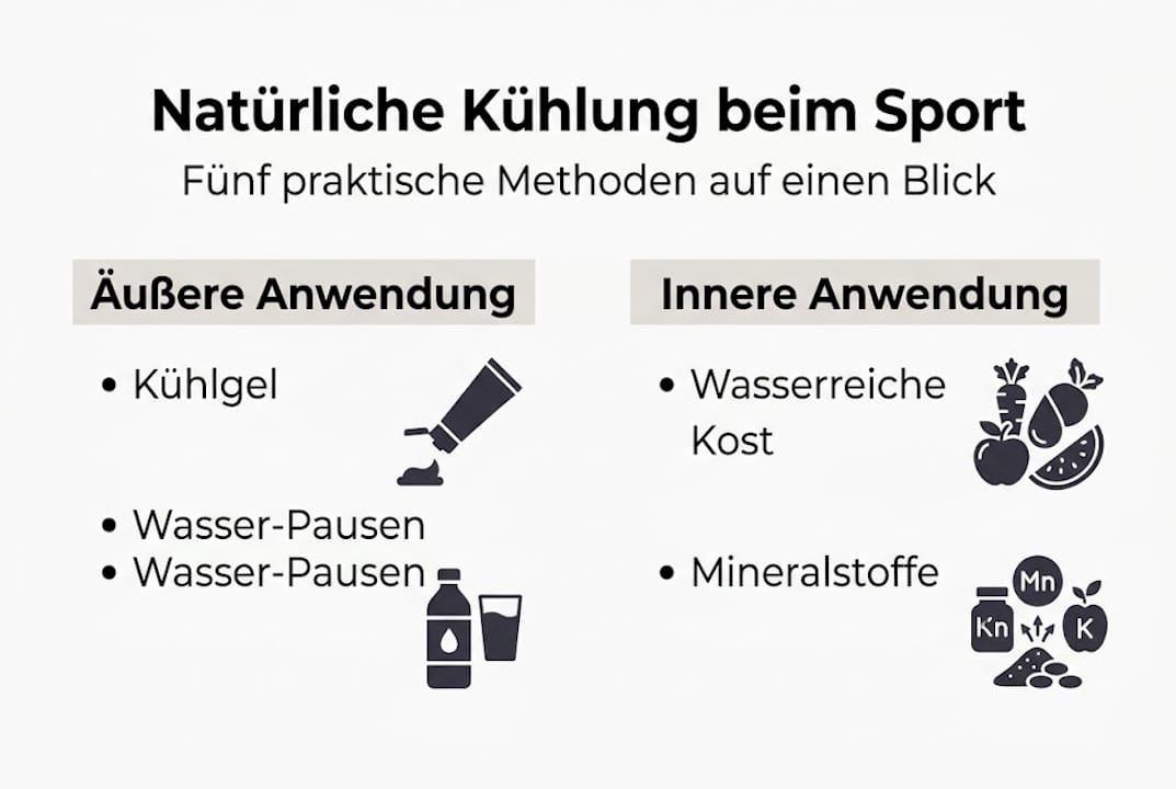 Die Infografik bietet einen anschaulichen Überblick über verschiedene natürliche Möglichkeiten zur Kühlung.