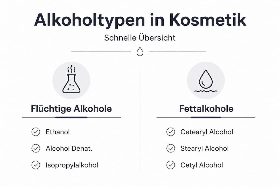 Die Infografik zeigt die Unterschiede zwischen flüchtigen Alkoholen und Fettalkoholen auf einen Blick.