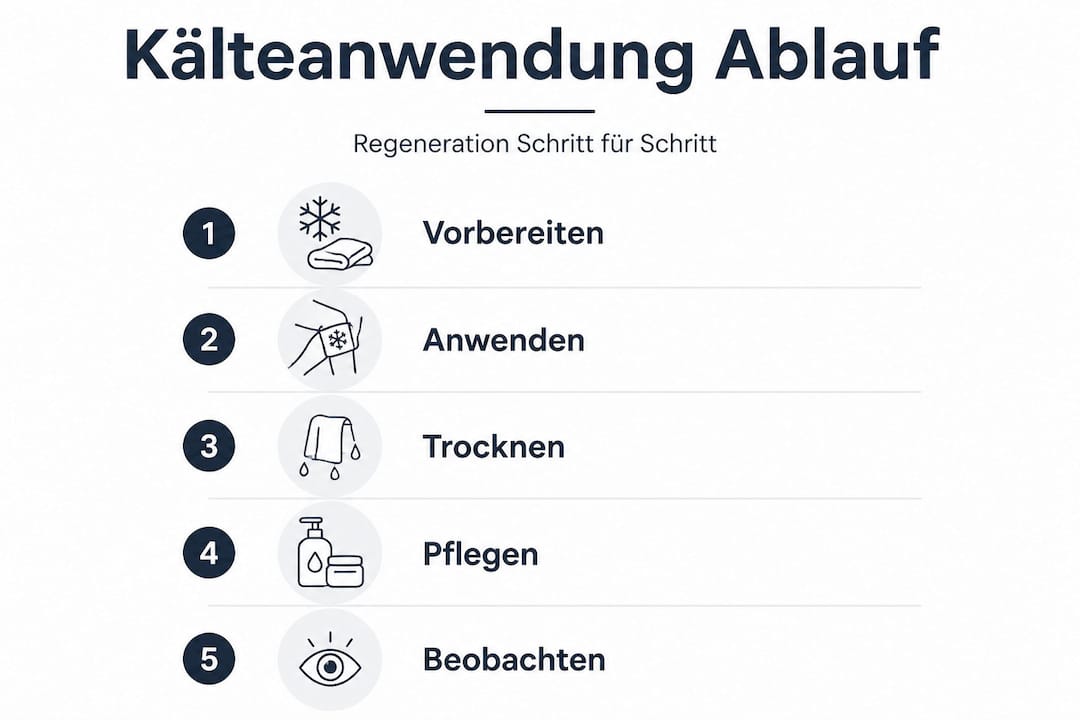 Die Infografik veranschaulicht, wie eine Kältebehandlung Schritt für Schritt abläuft – übersichtlich in fünf Etappen dargestellt.