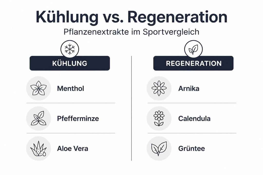 Infografik: Pflanzenextrakte im Vergleich – Wirkung auf Kühlung und Regeneration