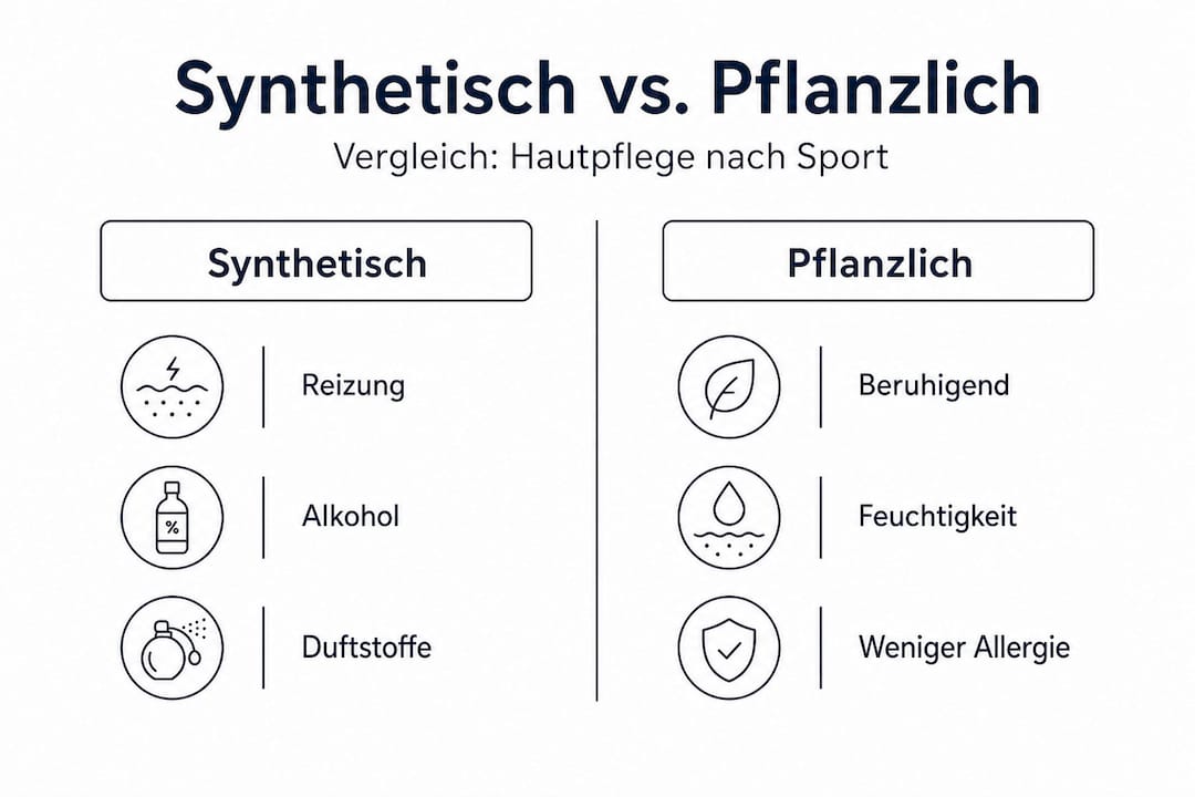 Synthetische oder pflanzliche Hautpflege nach dem Sport – was tut der Haut besser? Ein Blick auf die Unterschiede und Vorteile beider Ansätze.
