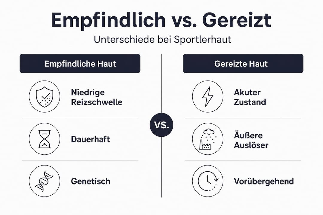 Diese Infografik zeigt die Unterschiede zwischen sensibler und gereizter Haut auf einen Blick.
