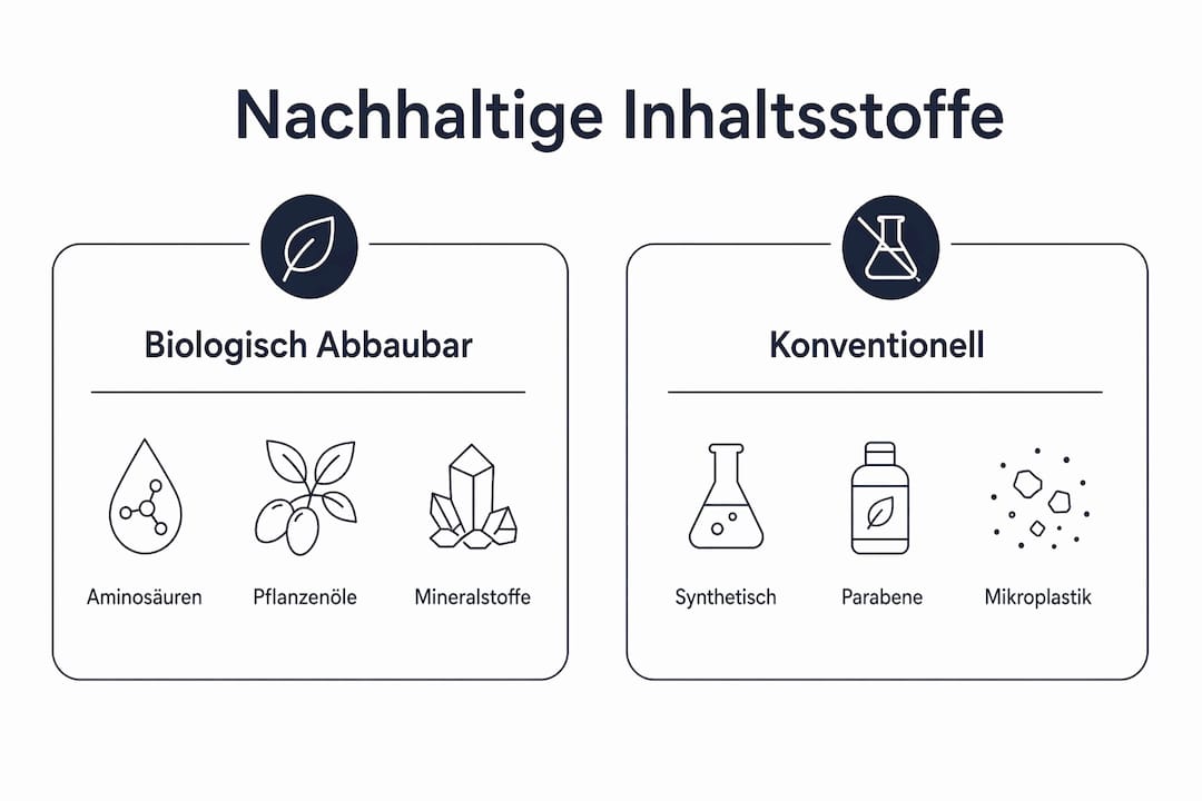 Infografik: Nachhaltige vs. herkömmliche Inhaltsstoffe im direkten Vergleich