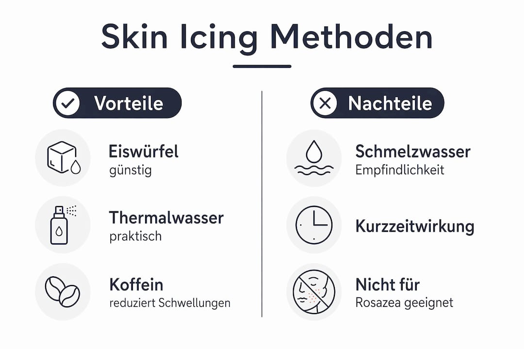 Übersichtsgrafik: Verschiedene Methoden des Skin Icings im direkten Vergleich – mit ihren jeweiligen Vor- und Nachteilen auf einen Blick.