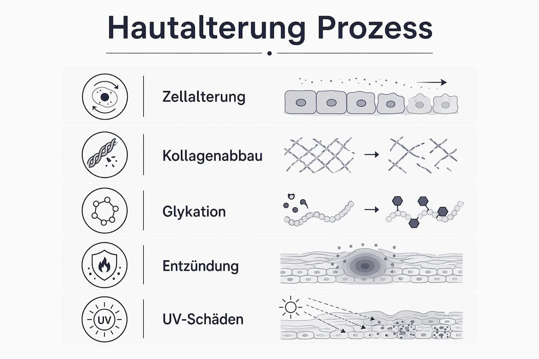 Übersichtsgrafik: Die wichtigsten Phasen der Hautalterung auf einen Blick