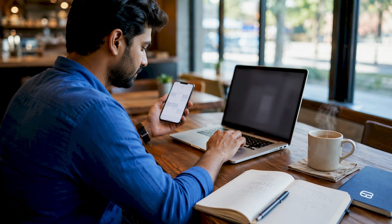 Hands managing calendar synchronization