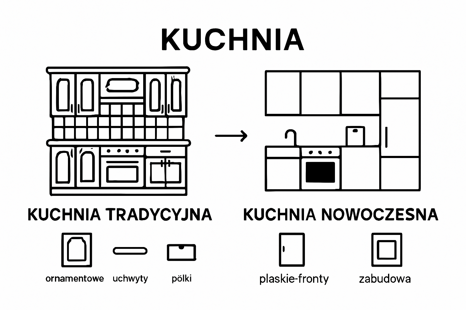 Infographic comparing modern and traditional kitchen features