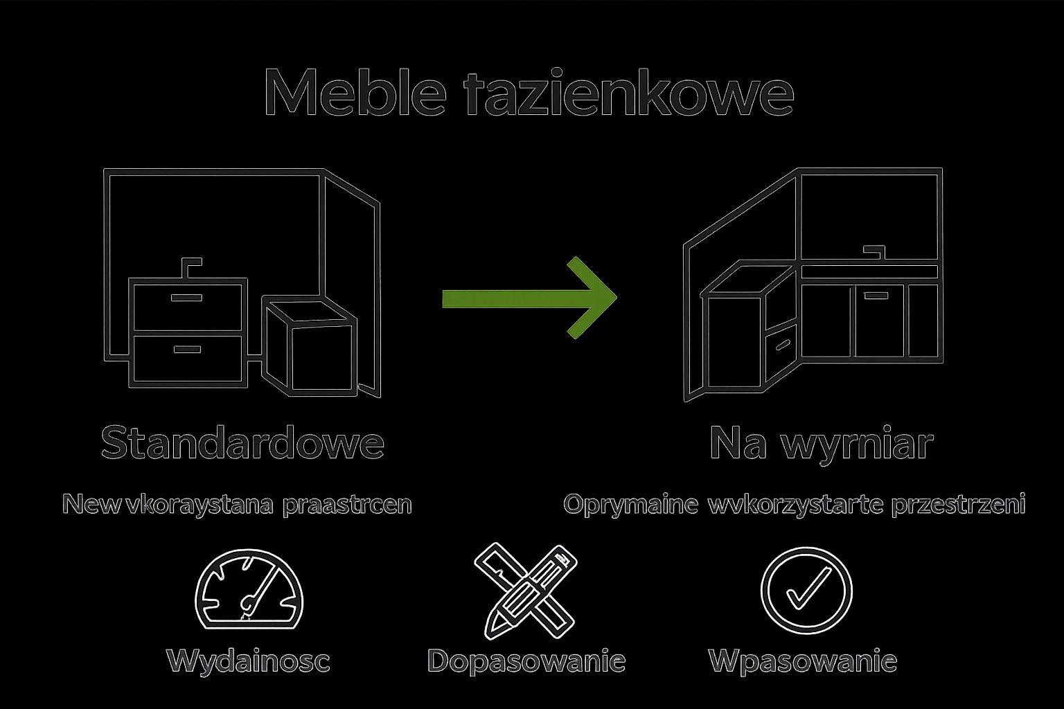 Comparison of standard vs custom bathroom furniture with icons