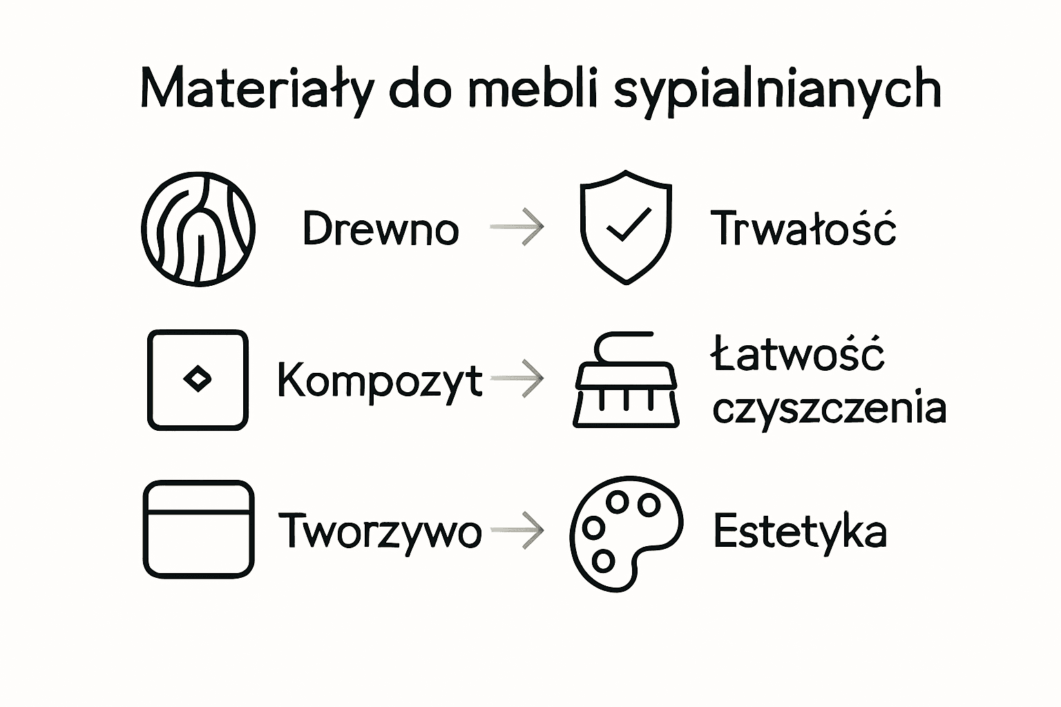 Infografika porównująca materiały do mebli sypialnianych