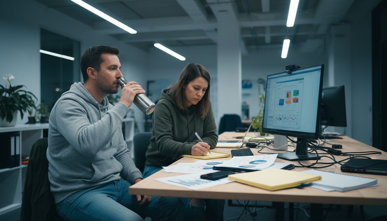 Two colleagues plan web strategy together