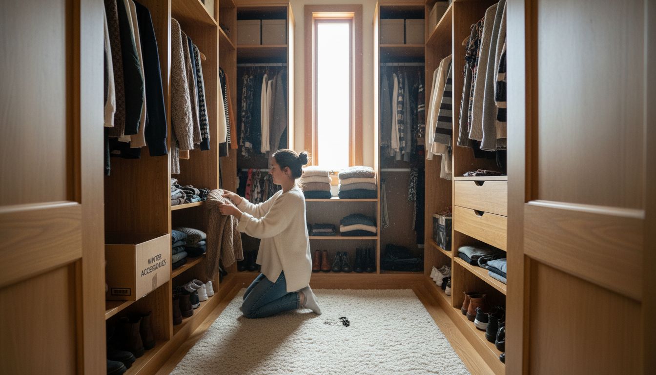 Sorting clothes in built-in wardrobe