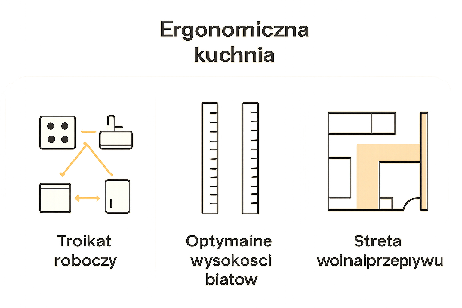 Infographic showing kitchen ergonomics principles