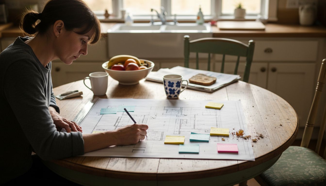 Woman sketching closet interior layout