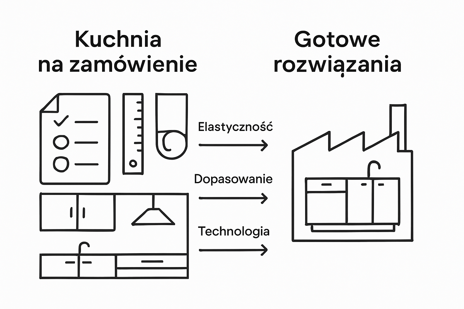 Infografika: porównanie kuchni na wymiar i gotowych zestawów