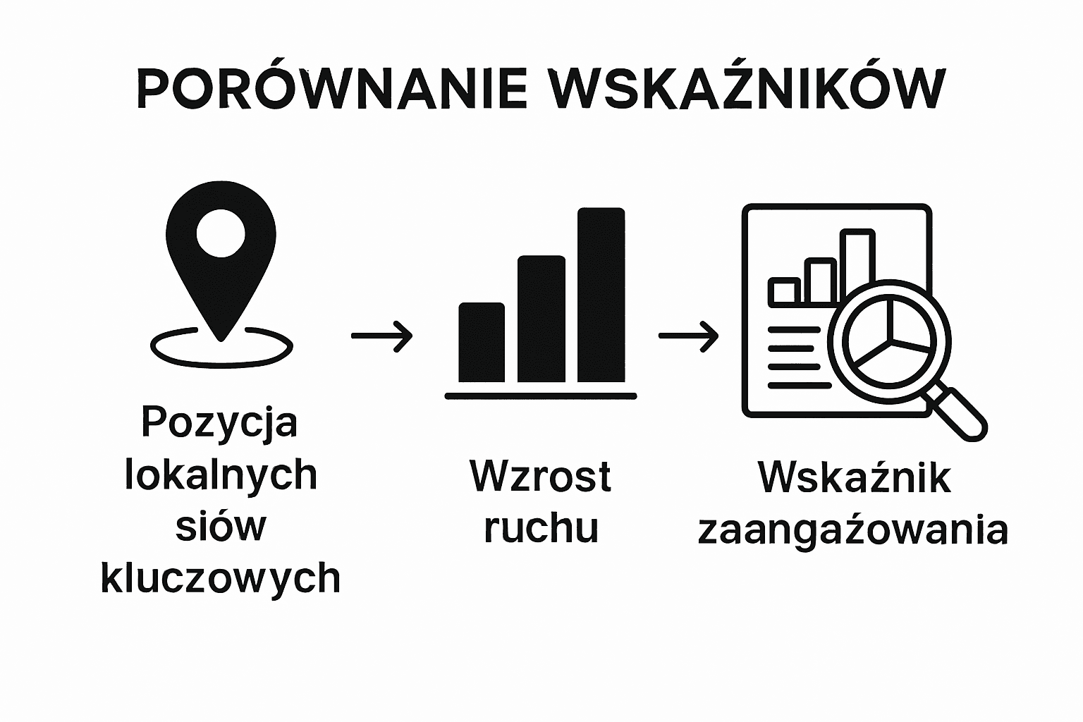 Infografika przedstawiająca najważniejsze wskaźniki skuteczności pozycjonowania lokalnego