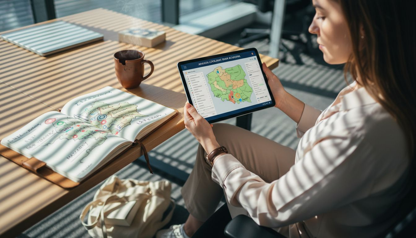 Ekspertka ds. marketingu przegląda lokalne słowa kluczowe na swoim tablecie.